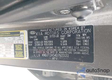 2013 Kia Soul z USA, uszkodzony, nr VIN KNDJT2A54D7605122